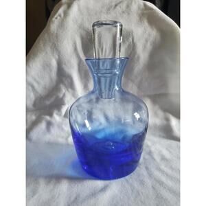 Vtg Poland Blue Fade Trapped Bubble Hand Blown Art Glass Decanter Stopper READ